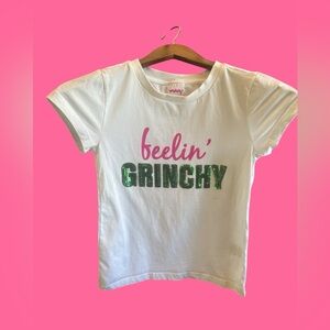 iscream Girls' White "Feelin' Grinchy" Graphic Tee Size Medium 10/12 Holiday Top